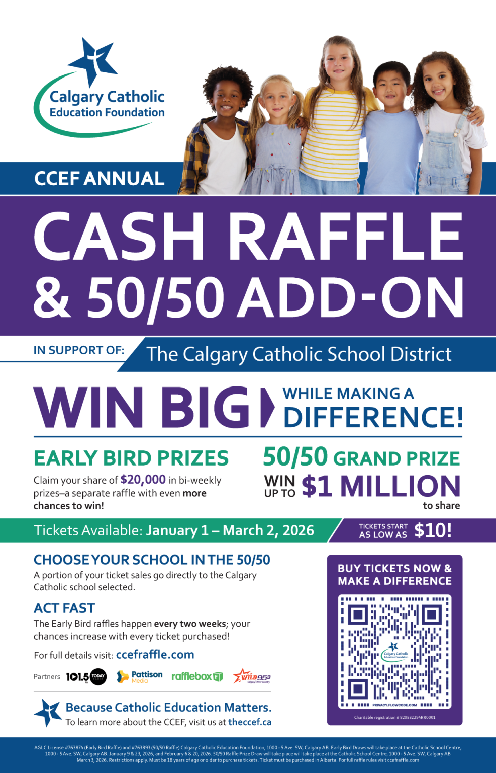 Annual Cash Raffle & 50/50 Add-On - Calgary Catholic Education Foundation